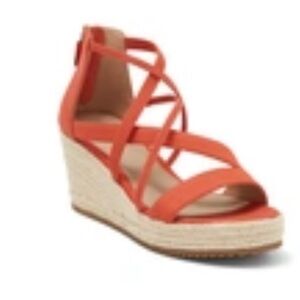 Brand New‎ Eileen Fisher Wanda Strappy Leather Wedge Sandal in Tangelo Size 8.5